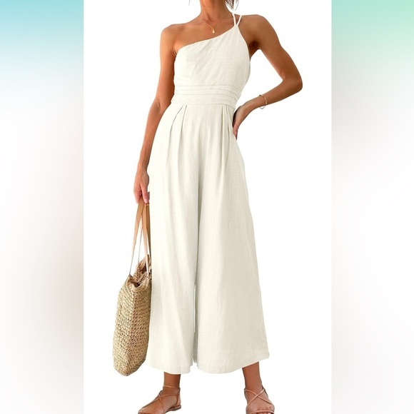 Asymmetrical women’s jumpsuit. White. Worn twice. Size Large - Picture 1 of 8